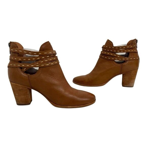 Frye Naomi Pickstitch Ankle Shooties Womens Size 7 B Whiskey Brown Leather Zip - Picture 4 of 7